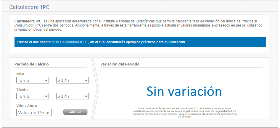 Captura de calculadora IPC 2025