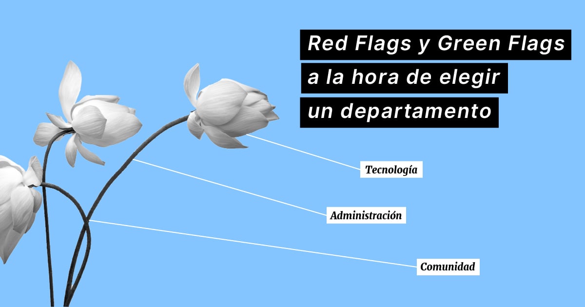 Imagen de una orquídea en fondo celeste con texto: Red flags y green flags a la hora de elegir un departamento